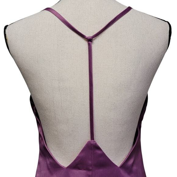 Nasty Gal Slip Dress Womens Sz 6 Purple Plunge V Neck Mini Satin Low Back Party - Picture 6 of 8